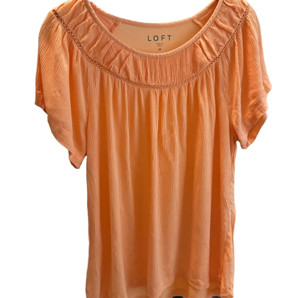 LOFT Soft Orange Pleated Neck Blouse | Size M - Picture 3 of 8